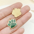 DIY sparkling green paw print charm with gold finish and glitter oil drip for jewelry - Glitter Green (23318)