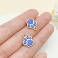 Blue enamel cat paw pendants in gold alloy finish for DIY jewelry accessories - Blue (23310)