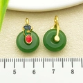 Chinese style green faux jade ping'an buckle clip-on earrings with gold enamel detail - One 20x12mm 22220g 1.6g Green Glass Round Auspicious Cloud Safety Buckle.