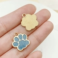 Blue glitter enamel dog paw charm with gold plating for DIY jewelry and pet tags - Glitter Sky Blue (23319)