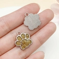 Golden glitter animal paw pendant charm with silver edge for DIY jewelry making - White K Yellow Glitter (23329)