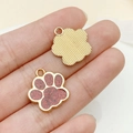 Sparkly red glitter paw print charm with gold alloy plating for DIY pet collars - Glitter Red (23320)