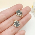 DIY black enamel cat paw charms with KC gold plating for pet collar jewelry making - Black (23313)