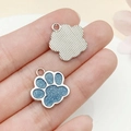 Blue glitter cat paw print pendant for DIY jewelry and pet tags with silver alloy finish - White K Sky Blue Glitter (23331)