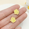 Pair of yellow enamel dog paw charms with gold plating for DIY jewelry and collars - Yellow (23314)