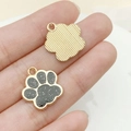 DIY cartoon black glitter paw print pendant in gold plating for necklaces or collars - Glitter Black (23321)