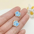 Light blue enamel cat paw charm pendants in KC gold finish for DIY jewelry making - Sky Blue (23316)