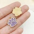 DIY purple glitter cat paw pendant with golden metal plating for pet jewelry making - Glitter Purple (23322)