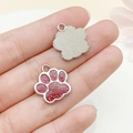 Pink glitter cat and dog paw print pendant with silver metal frame for DIY jewelry - White K Rose Pink Glitter (23333)