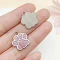 Pink glitter pet paw pendant charms for DIY jewelry and collar accessories - White K Pink Glitter (23334)