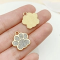 Cartoon dog and cat paw print metal pendant with gold frame and silver glitter - Glitter White (23324)