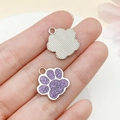 Purple glitter paw print charm with silver metal edging for DIY jewelry making - White K Purple Glitter (23335)