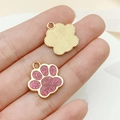 Pink glitter cat paw pendant with golden metal finish for DIY jewelry crafts - Glitter Rose Pink (23325)