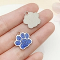 Blue glitter cat paw charm with silver alloy base for DIY pet tags and jewelry making - White K Blue Glitter (23336)