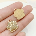 Golden paw print pendant with glitter filling and metal loop for DIY pet collars - Glitter Yellow (23326)