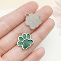Green glitter paw print charm pendant in gold finish for DIY pet collars and jewelry - White K Green Glitter (23337)