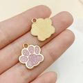 Pink glitter paw print pendant with gold plating and textured back for DIY jewelry - Glitter Pink (23327)