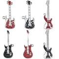 Set of 6 guitar pendant necklaces in red and black enamel finish for hip hop fashion - Mixed Guitar Style Pendants (SN1160)