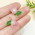 Pink resin Lily of the Valley flower charms with green leaves for DIY jewelry making - Pink