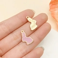 Pink enamel and gold brushed rabbit charms for DIY jewelry making on fingertip - Pink Rabbit Style (11892)