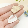 White enamel bunny charm with gold metal backing and loop for DIY jewelry making - Enamel White Rabbit Style