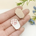 DIY charm jewelry accessory with white enamel cat paw pendant on golden base - Enamel White Cat Paw Rabbit Style