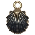 Gouden schelphanger met donkergrijs emaille voor het maken van DIY-sieraden - Zwarte Schelp (8604)