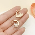 Golden bunny and moon charm with white enamel and cloud detail for jewelry DIY - White Moon Cloud Rabbit Style (23084)