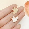 Cute bunny charm in gold finish with pink and white enamel for DIY jewelry making - Pink Ear White Rabbit Style (23085)