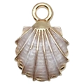 Elegante vergulde schelphanger met roze emaille inleg en een ronde metalen haakje - Wit-Roze Schelp (8607)