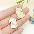 White enamel rabbit charm with pink cherry blossom details and gold metal finish - Gold-White Enamel Flower Rabbit Style