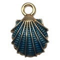Blauwe emaille schelphanger met gouden rand voor DIY kettingen en armbanden - Blauwe Schelp (8608)
