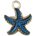 Zeester sieraad hanger in donkerblauw emaille met een goudkleurige metalen rand - Meerblauwe Zeester (8610)