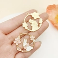 Cute bunny moon pendant with pink enamel flowers for DIY jewelry and keychains - KC Gold White Bow Flower Rabbit Style (23181)