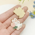 White enamel rabbit pendant with pink rose and bow, gold finish DIY jewelry accessory - Gold-White Enamel Pink Rose Rabbit Style