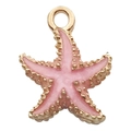 Roze zeester hanger met goudkleurige randen en emaille voor DIY sieraden maken - Roze Zeester (8612)
