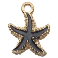 Zeester hanger in goudkleurige legering met donker emaille voor doe-het-zelf sieraden - Zwarte Zeester (8613)
