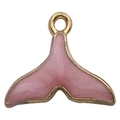 Roze emaille walvisstaart hanger met gouden metalen randen voor DIY sieraden - Roze Zeemeerminstaart (9917)