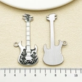 Hip hop guitar pendant with black and white flame pattern and detailed metal finish - Black Flame Guitar (22347)