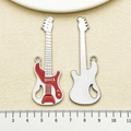 Hip hop guitar pendant in red enamel and silver metal finish for necklaces - Red Rock Guitar Style (22352)