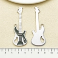 Hip hop silver guitar pendant necklace in a two-piece set with a brushed metal finish - Black Rock Guitar Style (22353)