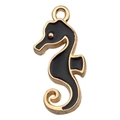 Gouden zeepaardje hanger met zwart emaille voor DIY kettingen en sieraden maken - Zwart Zeepaardje (9952)