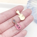 Pink enamel guitar charm for DIY jewelry with gold metal backing and textured finish - Rose Red Guitar Style (19471) / 23x10mm