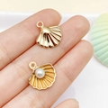 Orange enamel seashell charm with pearl detail and gold finish for DIY jewelry making - Orange