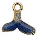 Gouden walvisstaart hanger met donkerblauw emaille voor DIY sieraden maken - Blauwe Vissenstaart (10967)