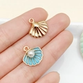 Blue enamel shell charm with pearl inlay and golden scallop pendant for DIY jewelry - Lake Blue