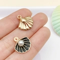 Golden shell charm with black enamel and white pearl detail for DIY jewelry making - Black