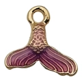Visstaart hanger in goudkleurig metaal met paars emaille voor DIY sieraden - Paarse Vissenstaart (10970)