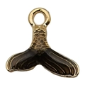 Gouden walvisstaart hanger met zwart emaille inlegwerk en verfijnde textuur - Koffie Vissenstaart (10971)