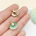 DIY shell pendant with green enamel and pearl detail on a gold-plated metal base - Light Green